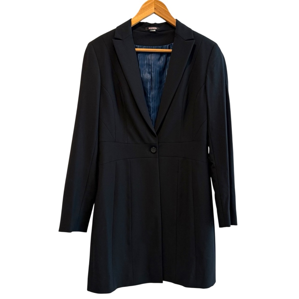 Express Long Sleeve Women’s Single Button Longline Blazer Navy Blue‎ Size 6